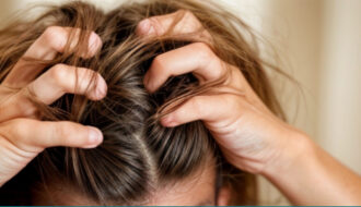 Seborrheic Dermatitis - Woman scratching her head irritable